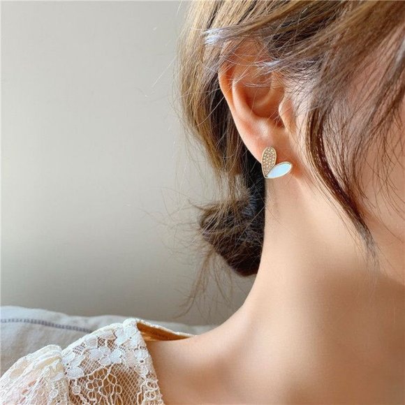 Cute White Crystal Heart Stone Stud Earrings for Women - Picture 8 of 8